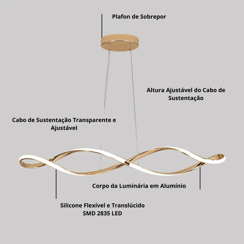 Lustre Pendente Moderno Infinity Led  - Conexão ALEXA,  Controle Remoto e APP - 100cm