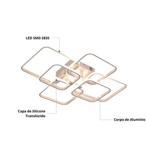 Lustre Luminária de Teto Quadrado Minimalista com Controle Remoto