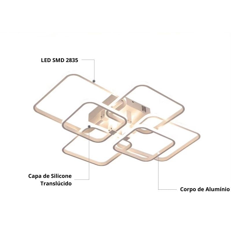 Lustre Luminária de Teto Quadrado Minimalista com Controle Remoto