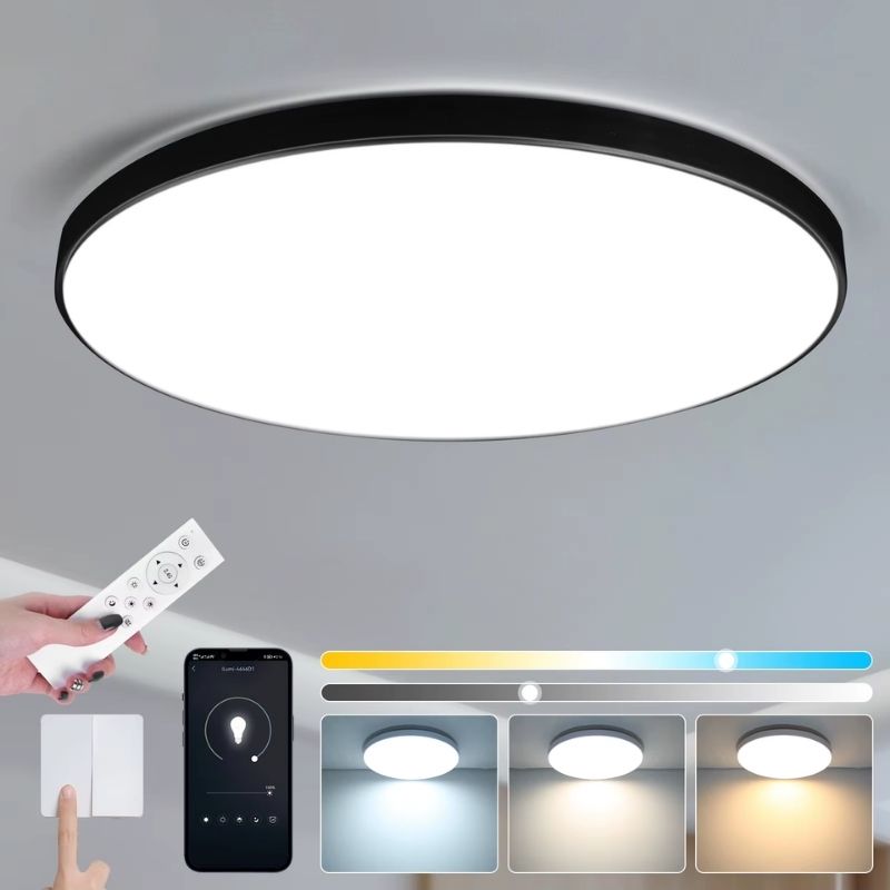 Luminária de Teto Plafon Ultra Slim LED - Com Controle Remoto, App de Celular - 33cm