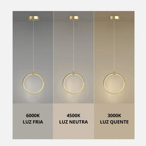 Lustre Pendente Moderno Anel Led - Dourado 20cm