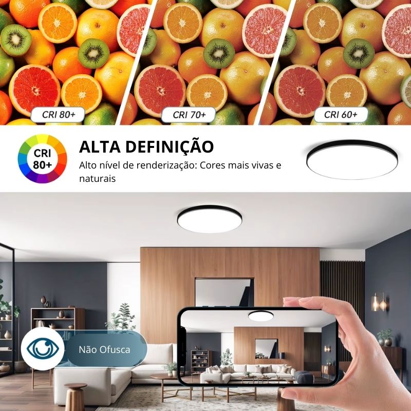 Luminária de Teto Plafon Ultra Slim LED - Com Controle Remoto, App de Celular - 33cm