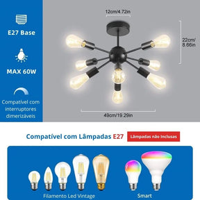 Lustre Luminária de Teto Sputnik Diagonal - 8 Lâmpadas