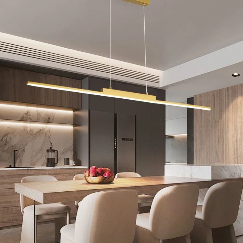 Lustre Pendente Moderno Linea Slim Led Dourado - 100cm