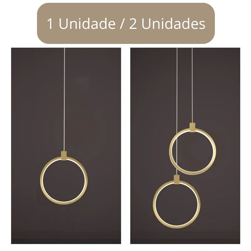 Lustre Pendente Moderno Anel Led - Dourado 20cm