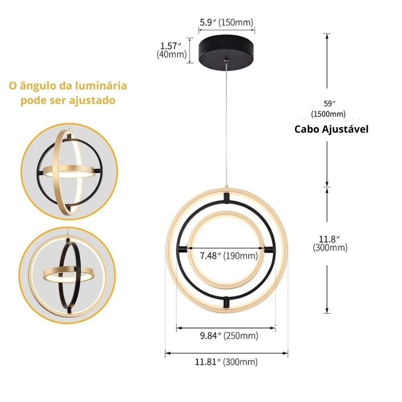 Lustre Pendente Moderno Rotacionável Elegance Led