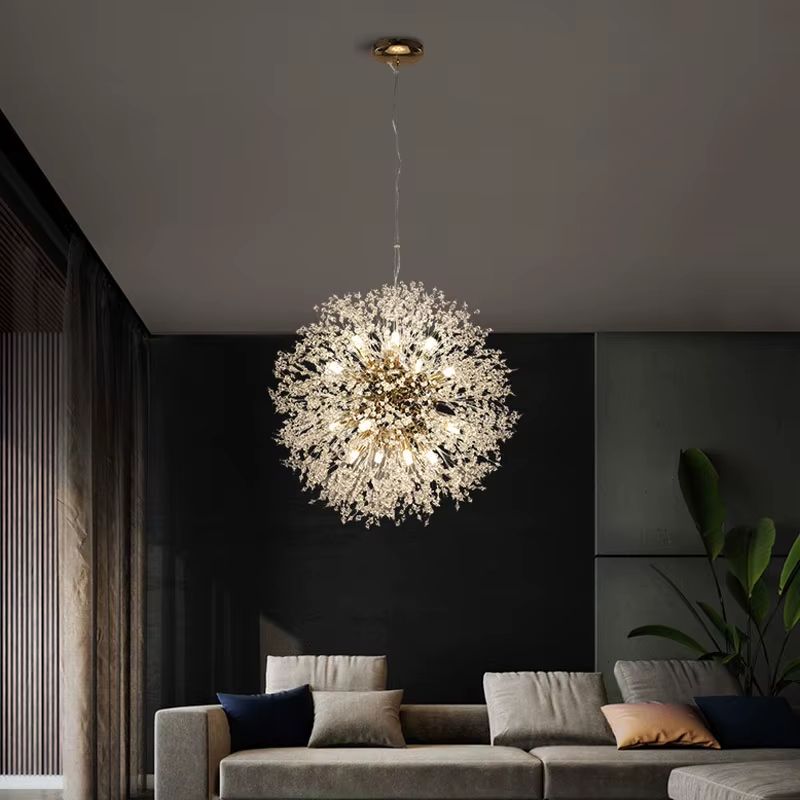 Lustre Pendente Moderno Dente de Leão Led - Dourado - 55cm