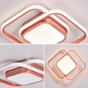 Luminária de Teto Plafon Aro Duplo Quadrado - Rose Gold - Com Controle Remoto e APP