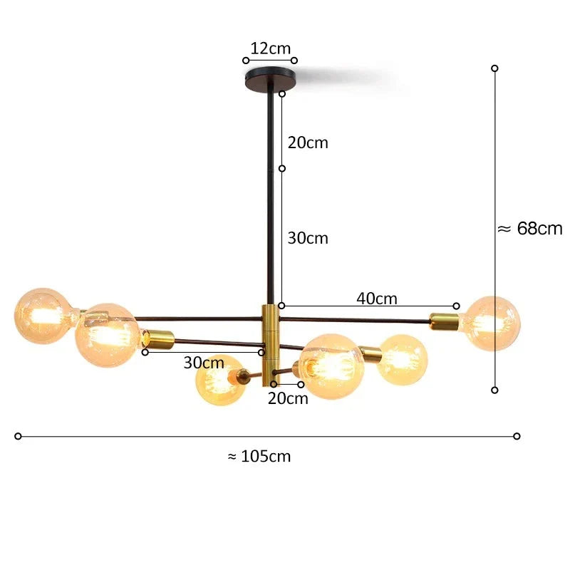 Lustre Pendente Candelabro - Rotação Ajustável - Preto e Dourado