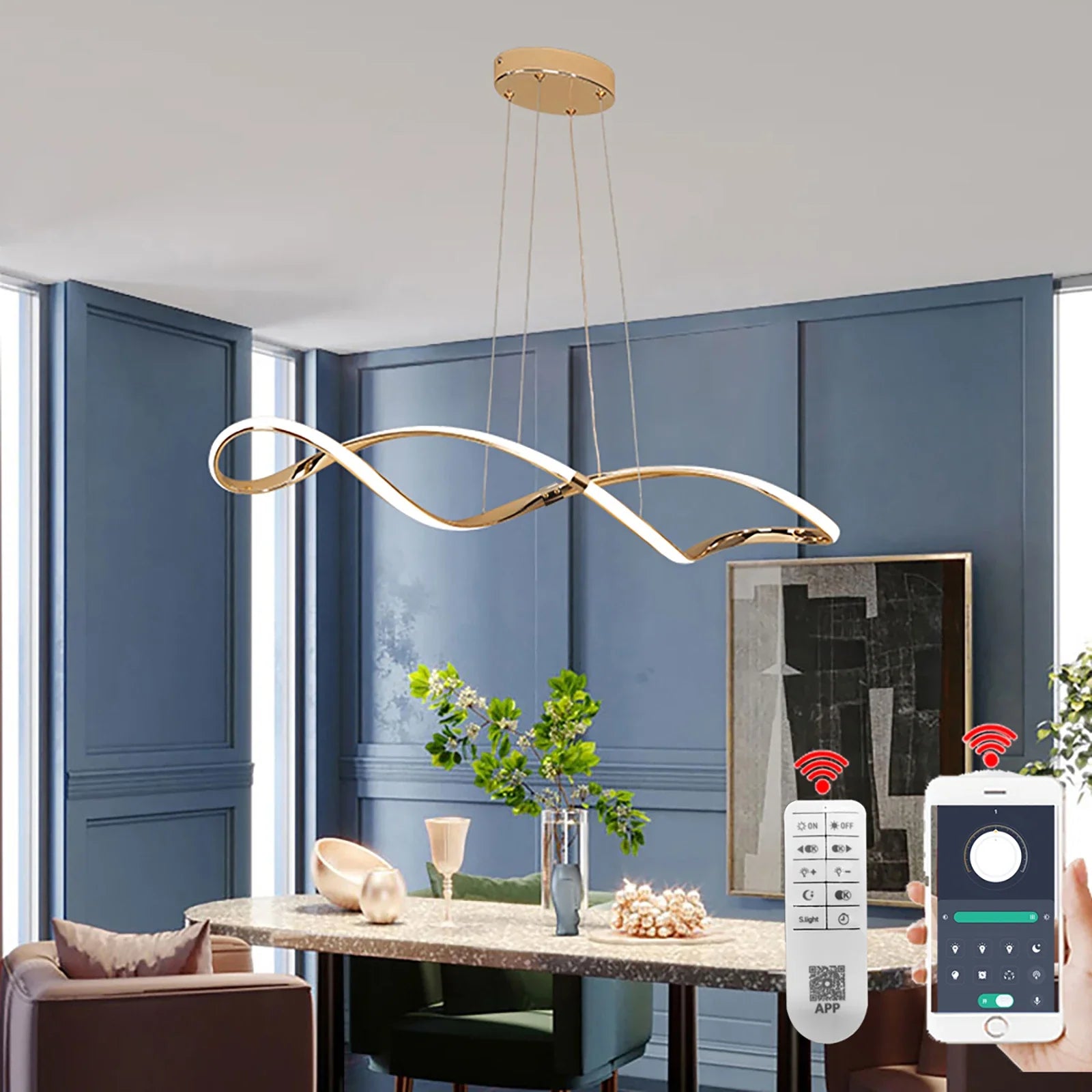 Lustre Pendente Moderno Infinity Led  - Conexão ALEXA,  Controle Remoto e APP - 100cm