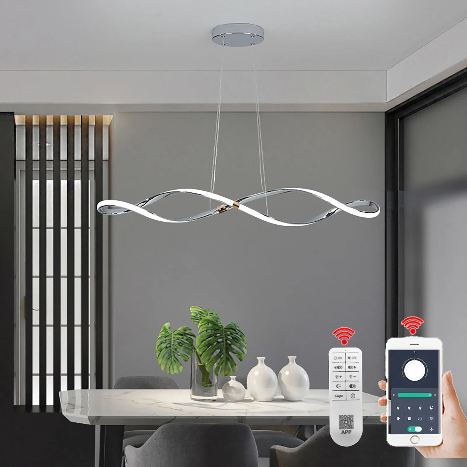 Lustre Pendente Moderno Infinity Led  - Conexão ALEXA,  Controle Remoto e APP - 100cm