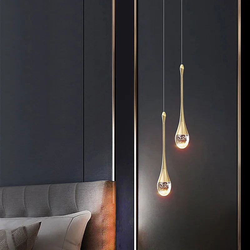 Lustre Pendente de Luxo Led - Pingo Dourado