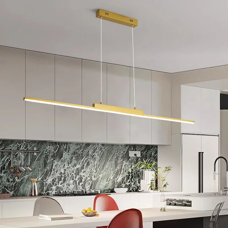 Lustre Pendente Moderno Linea Slim Led Dourado - 100cm