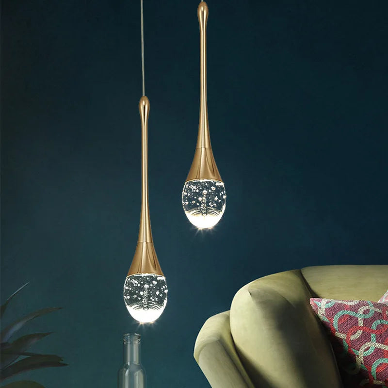 Lustre Pendente de Luxo Led - Pingo Dourado