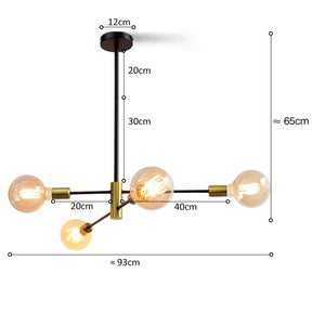 Lustre Pendente Candelabro - Rotação Ajustável - Preto e Dourado