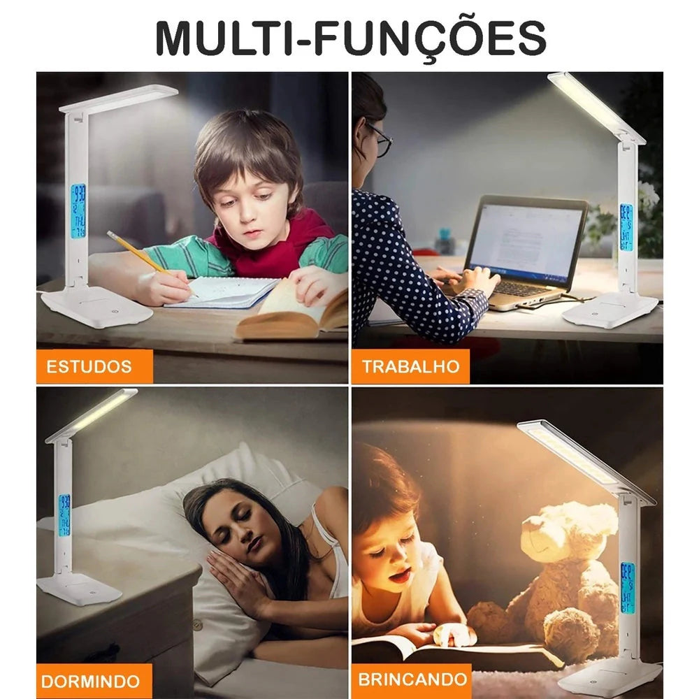 Luminária Abajur Touch Multifuncional Ajustável USB