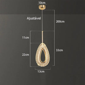 Lustre Pendente de Luxo em Gota Cristal