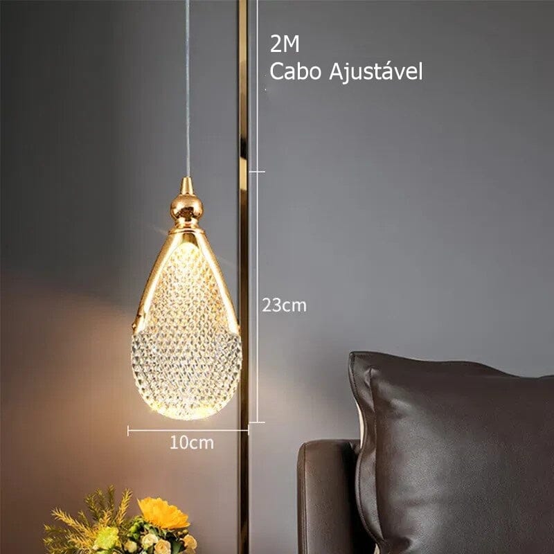 Lustre Pendente de Luxo Gota Dourado 3 Tons