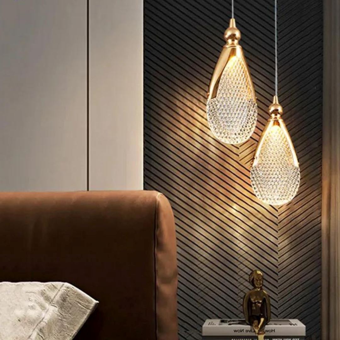 Lustre Pendente de Luxo Gota Dourado 3 Tons