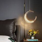 Lustre Pendente de Luxo Dourado Lua Cristal