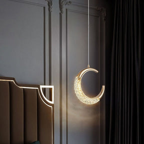 Lustre Pendente de Luxo Dourado Lua Cristal