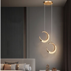 Lustre Pendente de Luxo Dourado Lua Cristal