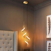 Lustre Pendente Duplo em Espiral Dourado de Led