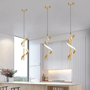 Lustre Pendente em Espiral Dourado de Led