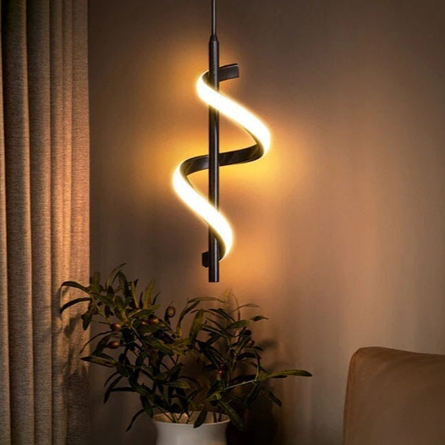 Lustre Pendente em Espiral Preto de Led